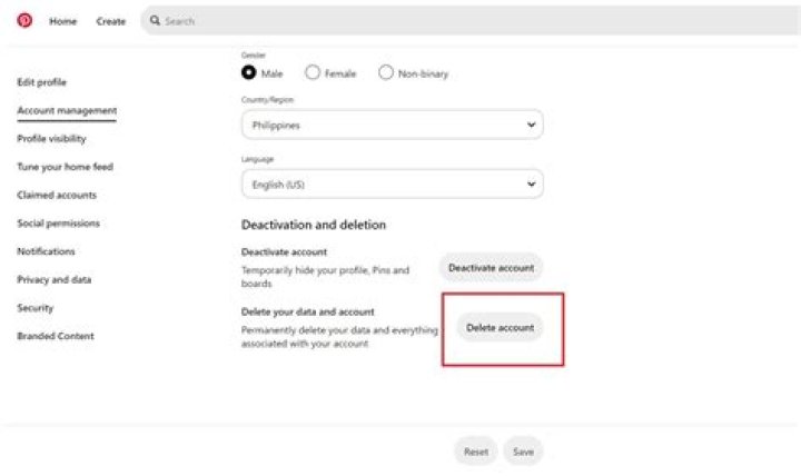How do I delete my business Pinterest account?