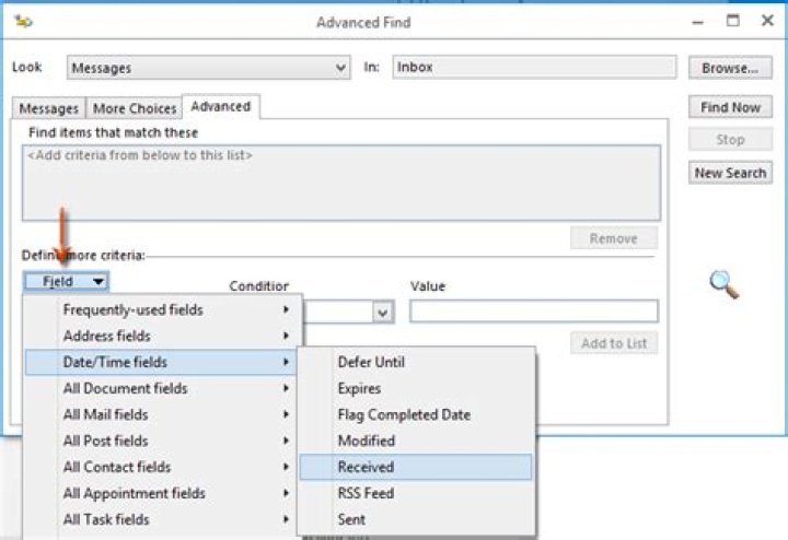 How do I do an advanced search in Outlook 2013?