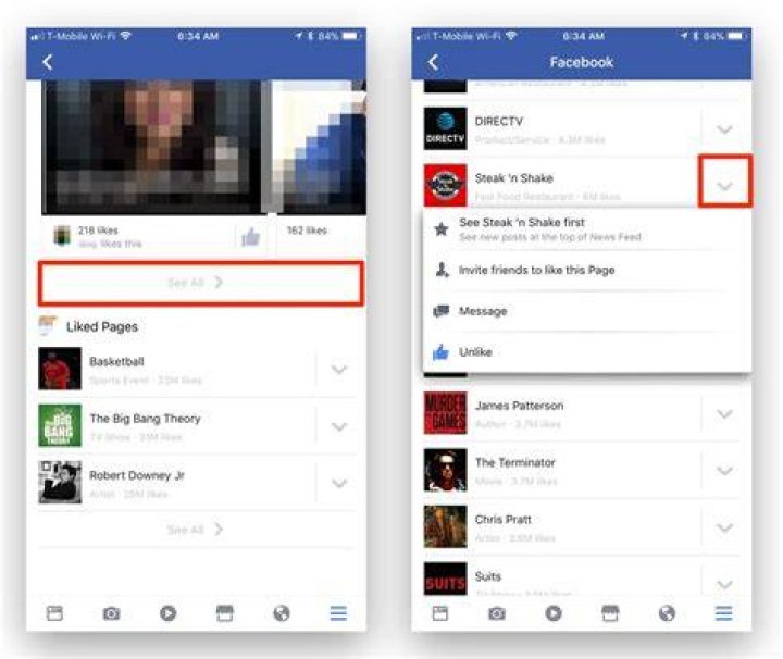 How do I find my liked pages on Facebook on Iphone?