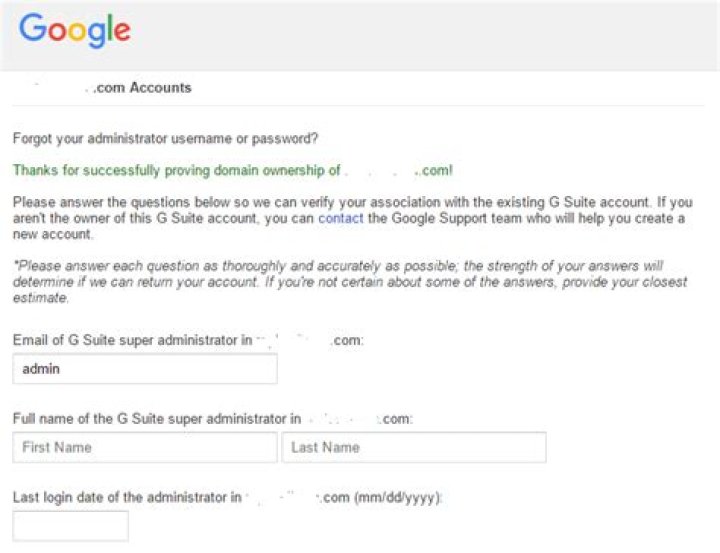 How do I recover my G Suite admin account?