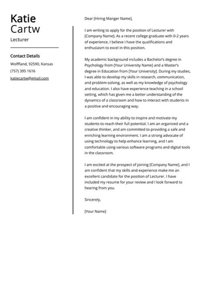 How do I write an application letter for a university lecturer?