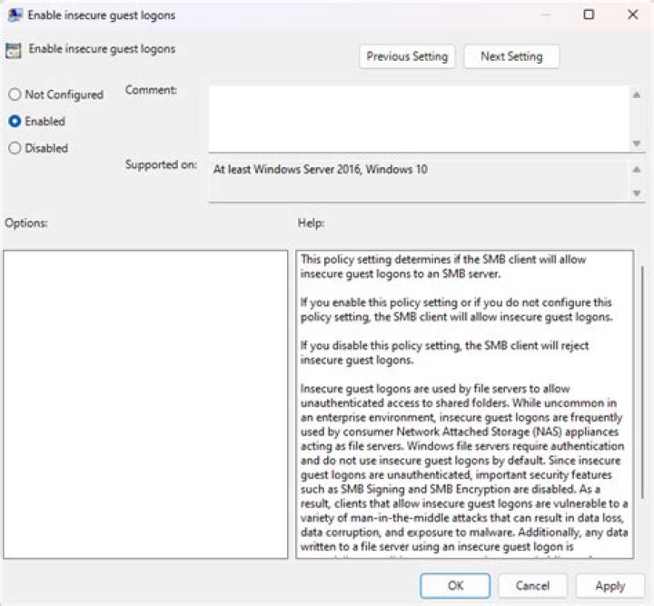 What is insecure guest logon?