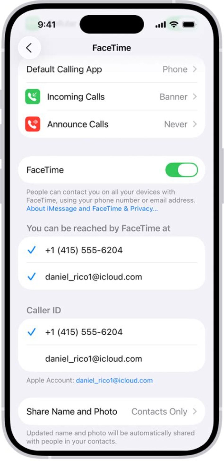 Where can a customer set caller ID settings for FaceTime in iOS 12?